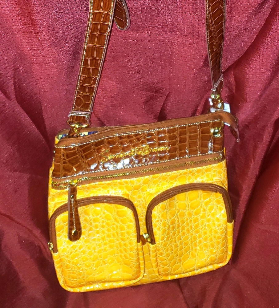 Samantha Brown Yellow Croc Crossbody Bag